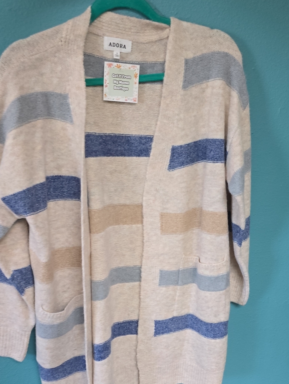 Adora Cream Striped Open-Front Women's Sweater Cardigan